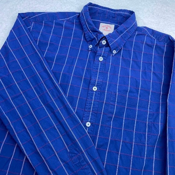 Brooks Brothers Button Down Shirt Mens XL Blue Red Plaid Long Sleeve - Picture 1 of 12